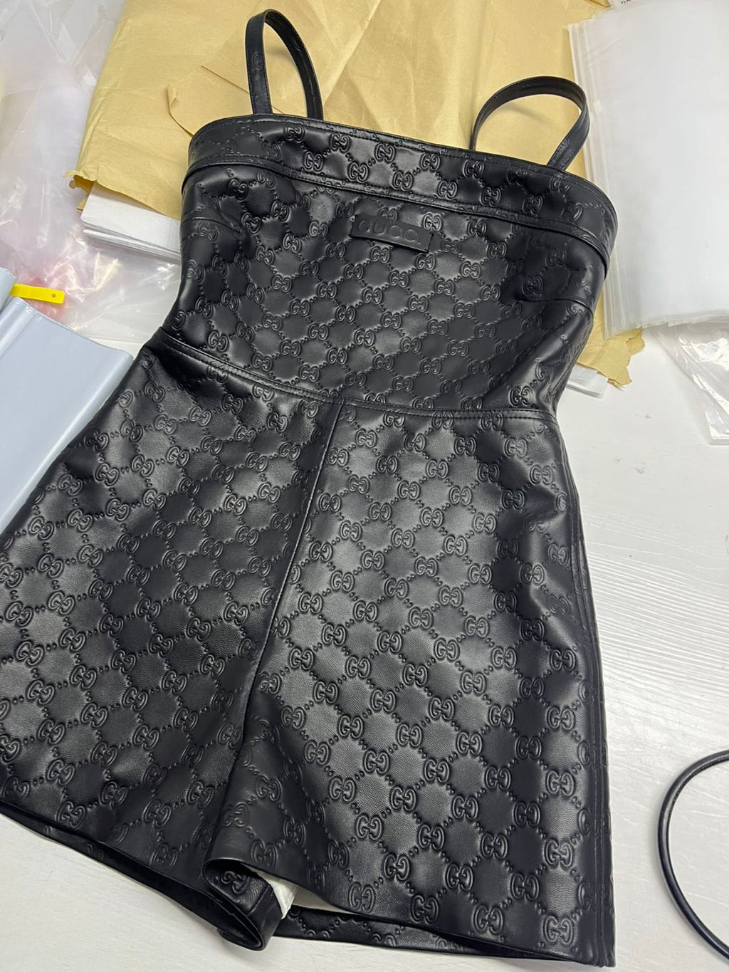 Women's Spring/Summer Alphabet Embossed Printed Solid Color Leather Halter Jumpsuit #75151