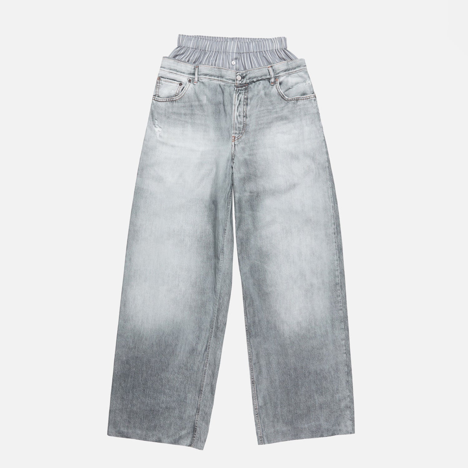 Women's Spring And Summer Double Pants Waist Vintage Old Washed High Waist Loose Cotton Wide Leg Straight Pants Ngvp #1895