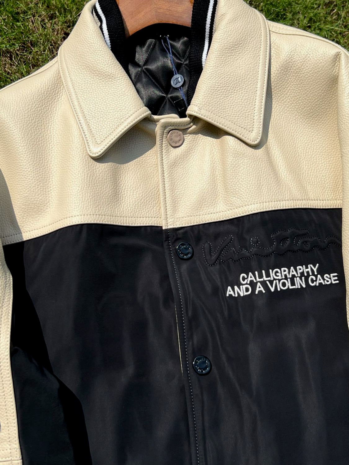 Men's Autumn Single Breasted Leather And Nylon Blouson Jacket #72784