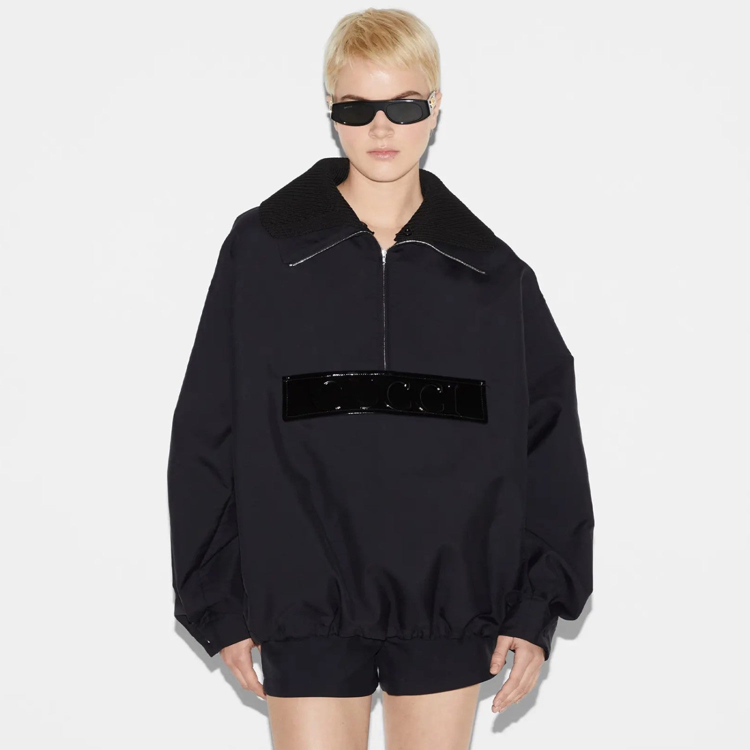 Women's Spring/Summer Solid Color Letter Logo Lapel Drop Shoulder Long Sleeve Half Zip Sweatshirt Jacket #72915