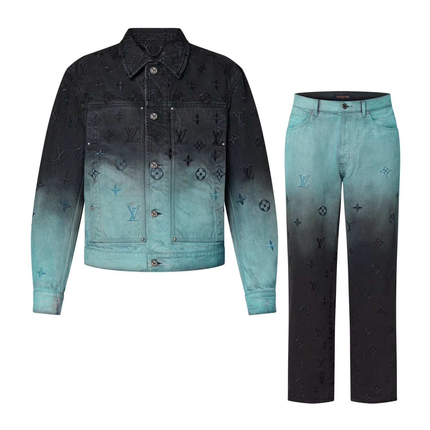 Men's Fall and Winter Logo Embroidery Gradient Single Breasted Long Sleeve Denim Jacket #72862