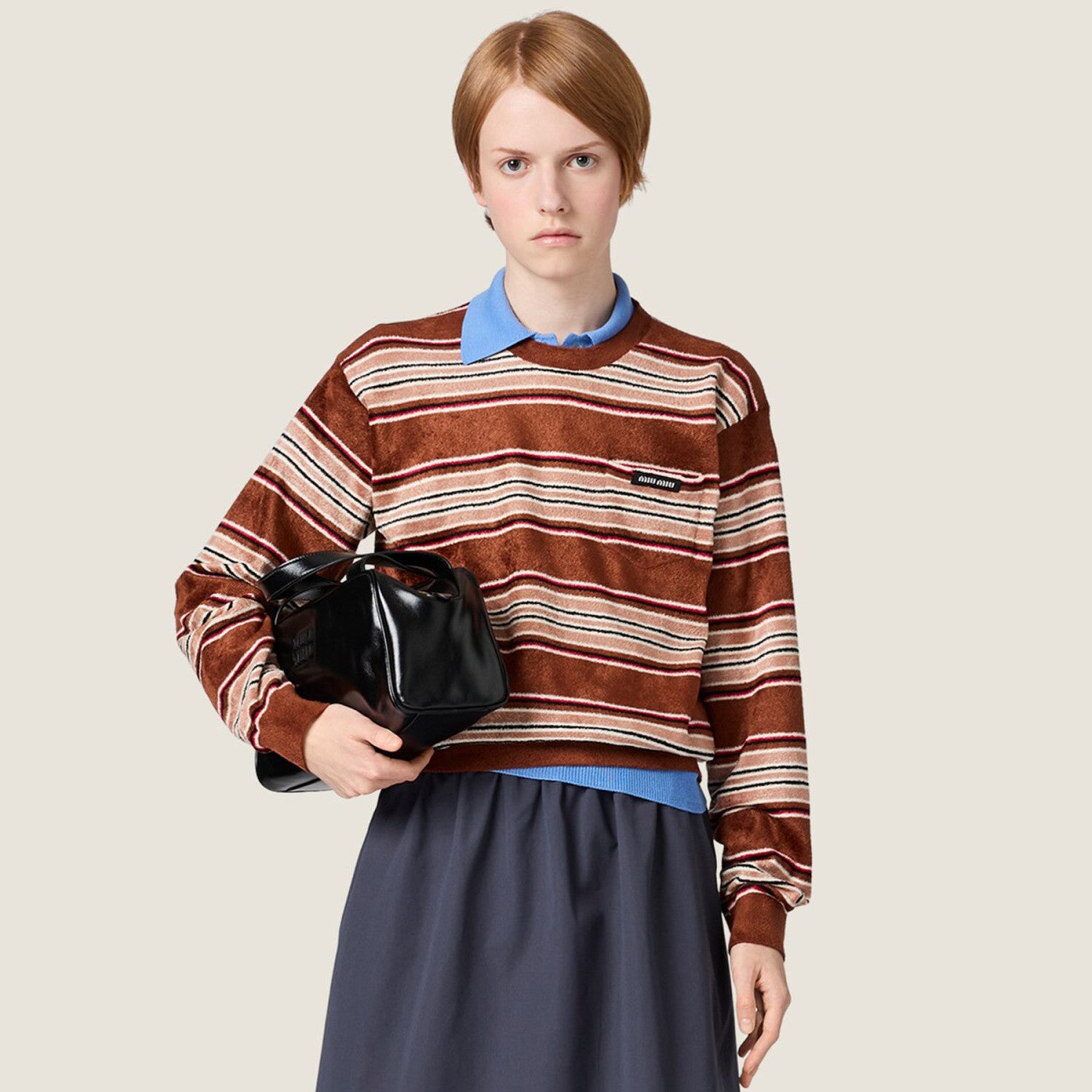 Women's Spring/Summer Chenille Knit Sweater Striped Fashion-Forward Crew Neck Long Sleeve Pullover #194403