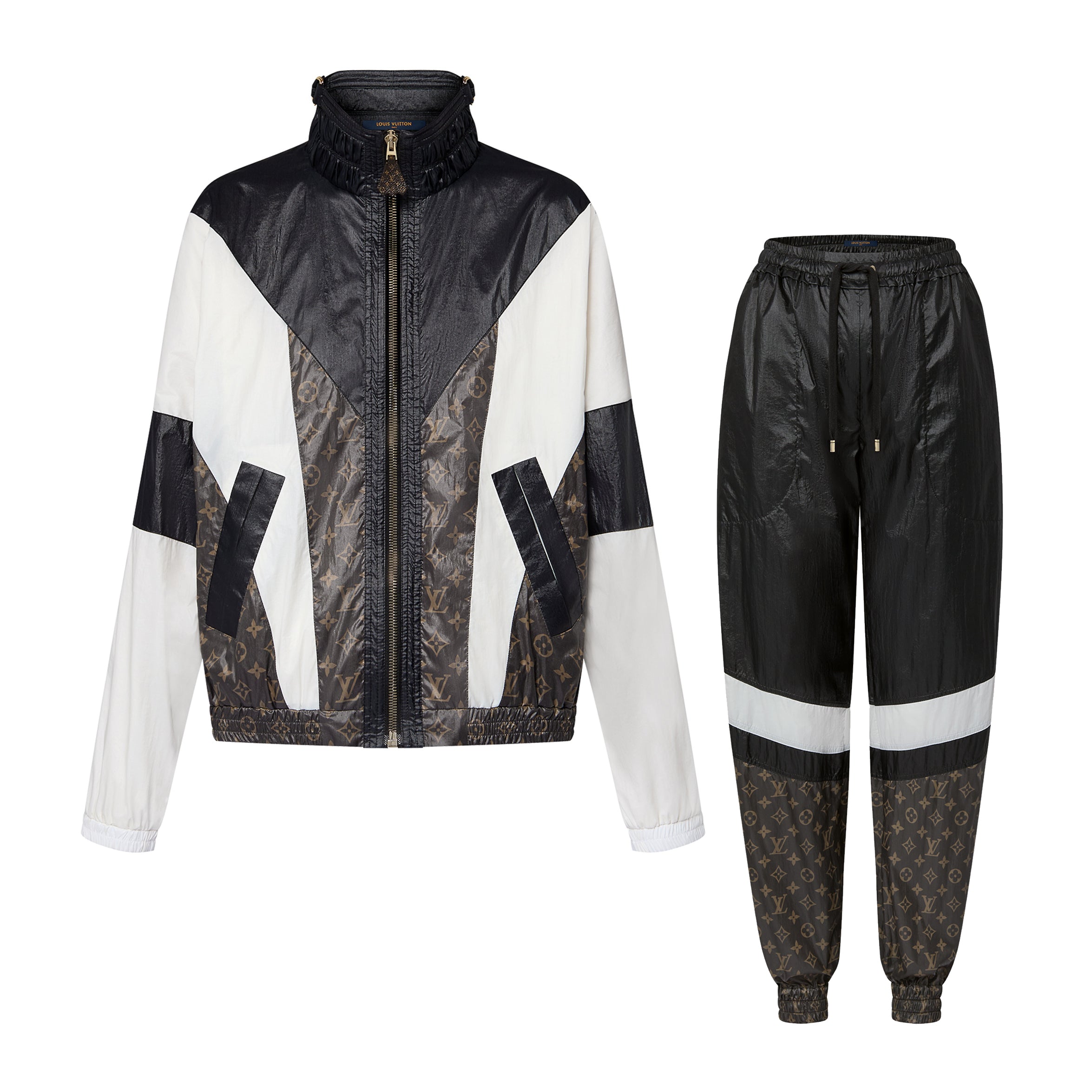 Women's Spring and Autumn Color Block Splicing Zipper Long Sleeve Jacket Lace Up Drawstring Casual Pants Set Suit #72389