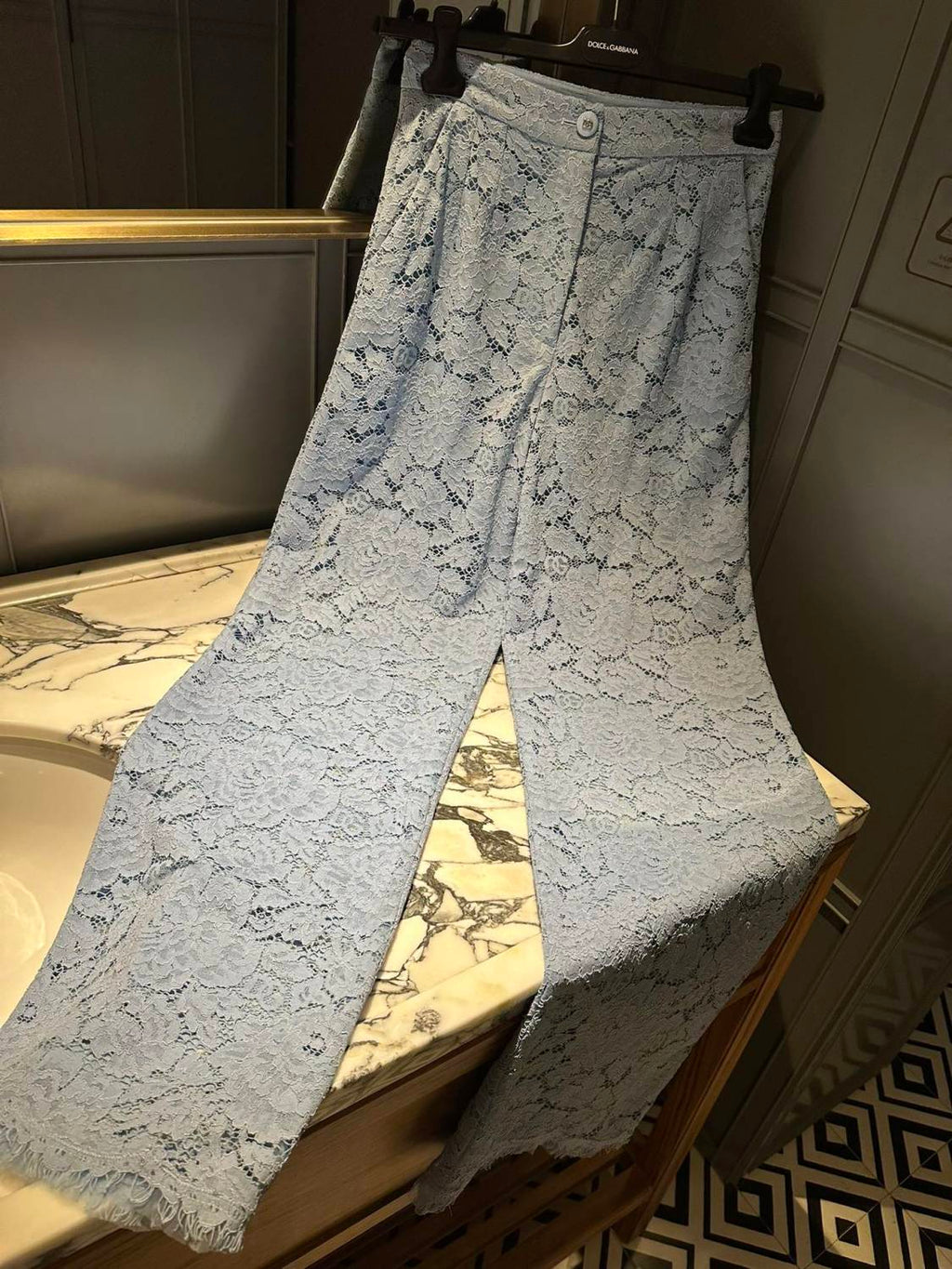 Women's Summer Blue Lace Hollow Out Breathable Pants #73564