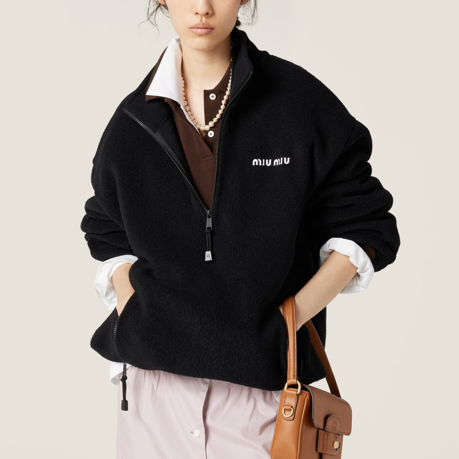 Women's Autumn and Winter Solid Color Logo Letter Fleece Zipper High Neck Long Sleeve Sweatshirt #74946