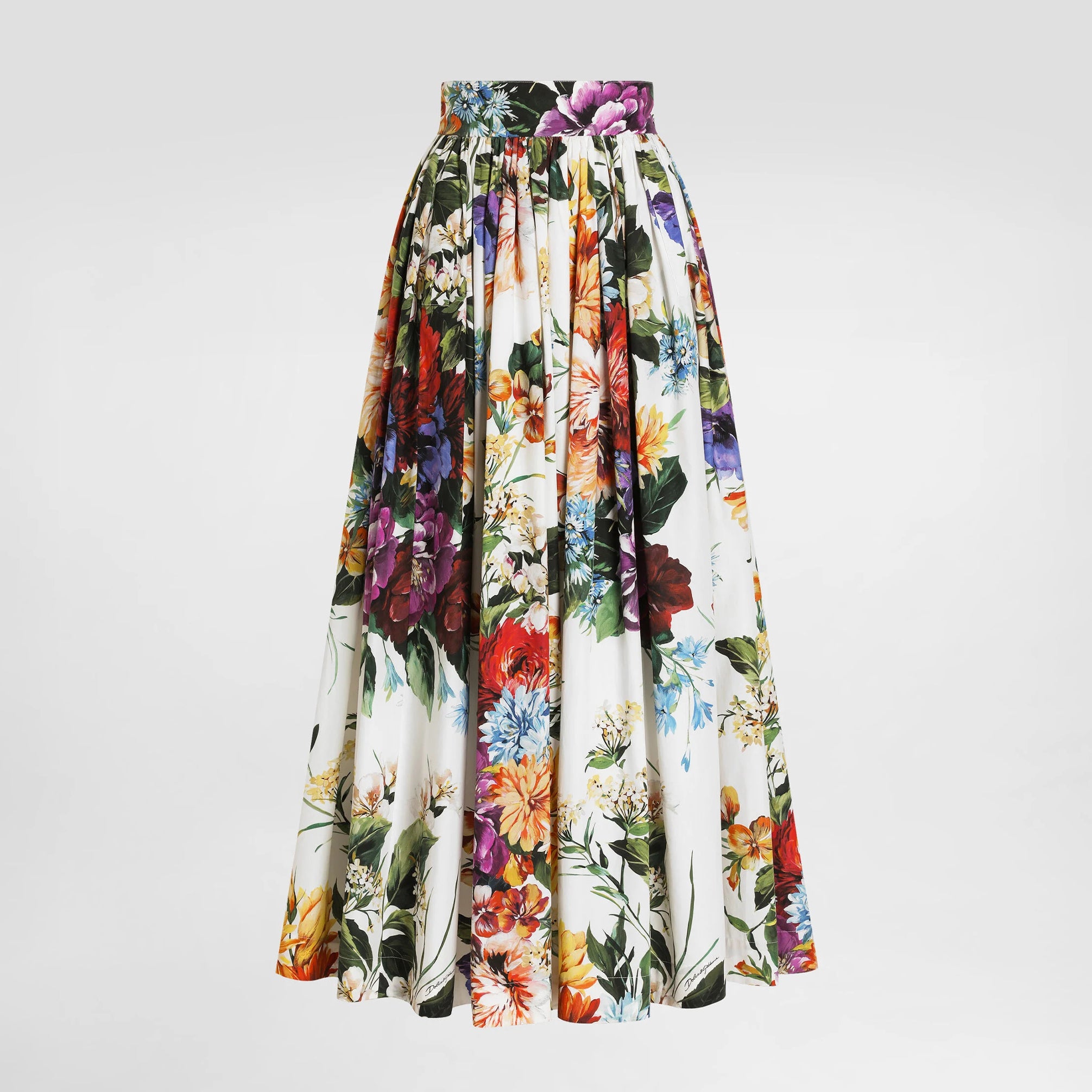 Women's Bouquet Flower-Print Summer Casual Wide Skirt Resort-Style Solid Color Skirt Ngvp #2376