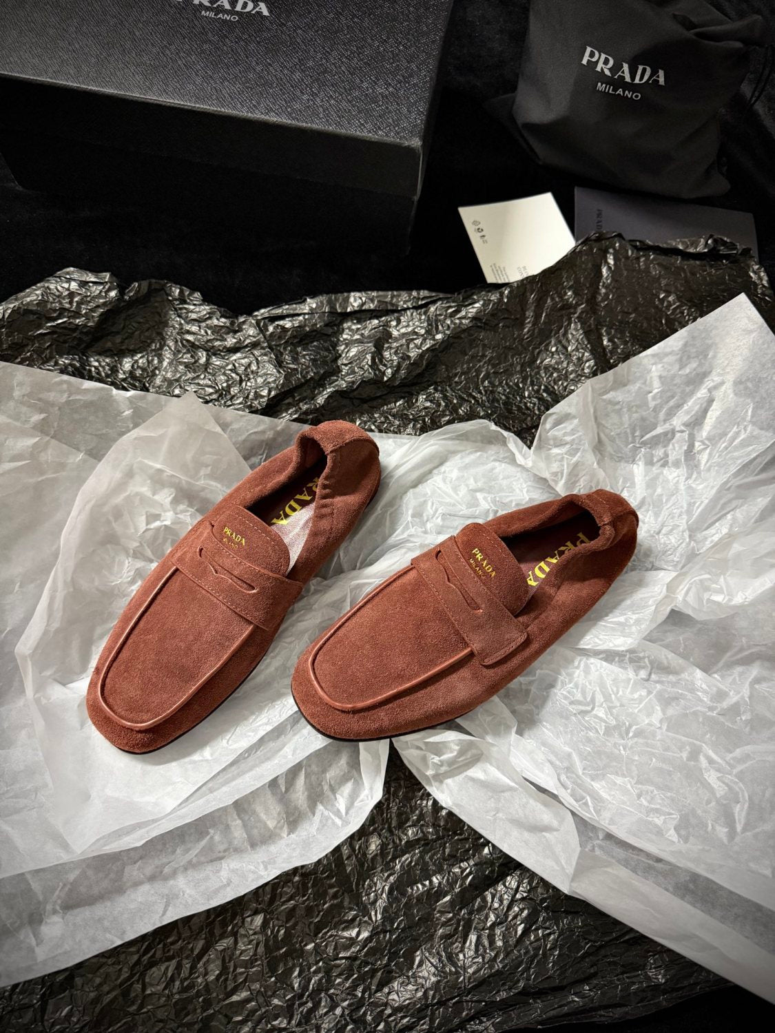 PR Women's Solid Color Round Toe Slip-On Shiny Oiled Leather and Suede Casual Loafers Shoes #77758