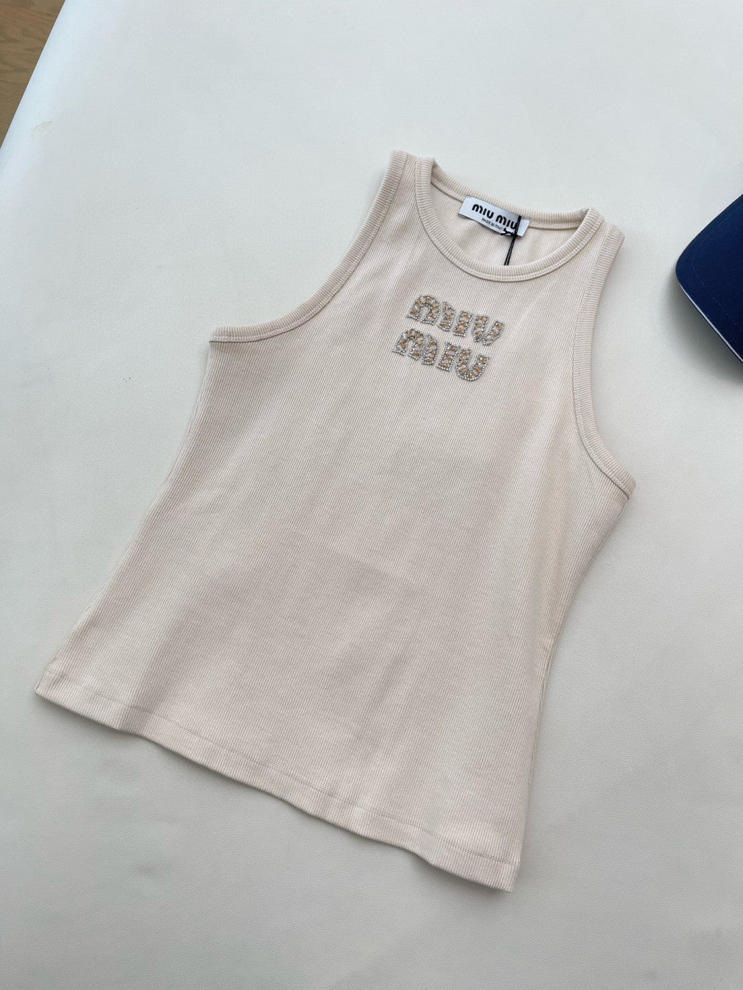 Women's Summer Solid Color Embroidery Beaded Letter Print Round Neck Sleeveless Tank Top Vest #75116