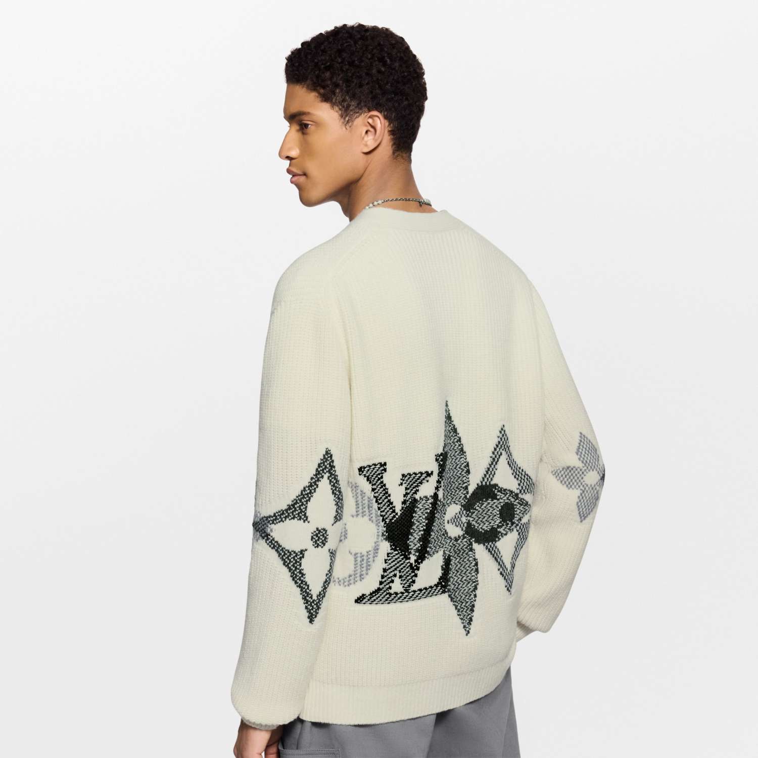 Monogram Floral Knit Cardigan Men's Fall/winter Single-breasted V-neck Black & White Fashion Jacket #82173A