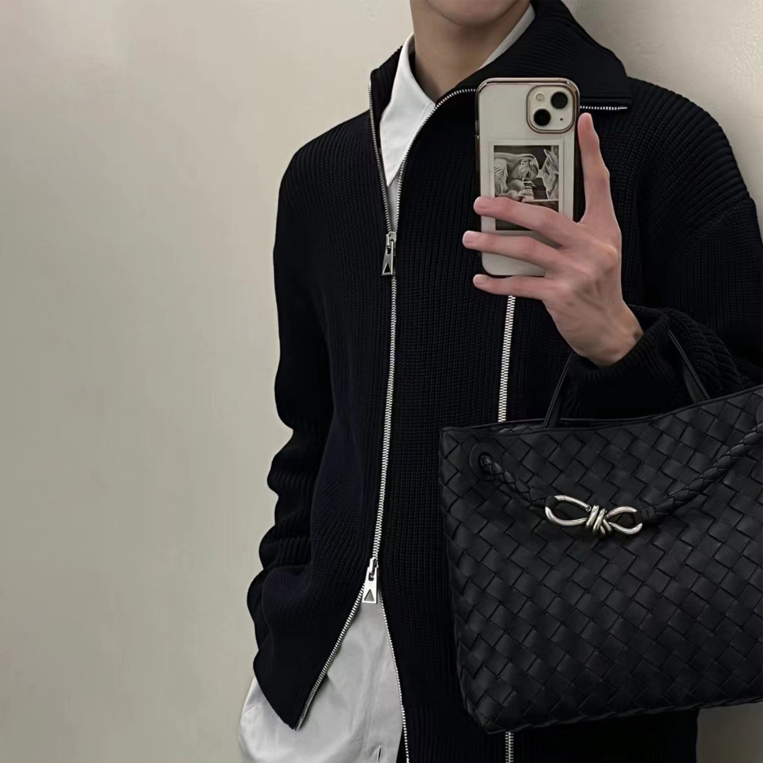 BV Men's Spring And Autumn Black Double Zip Cardigan Jumper Fashion Trend Casual Knitted Jacket Ngvp #1626