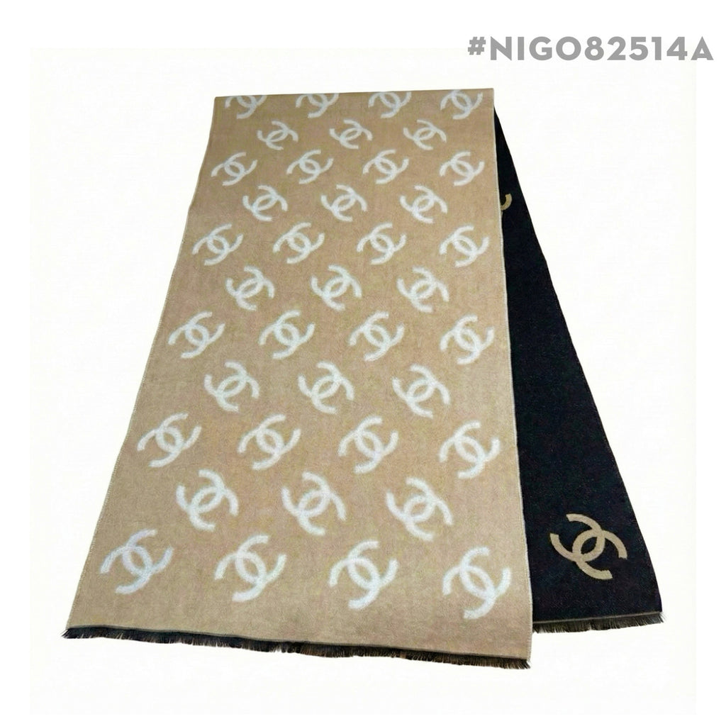 25B all-over logo print 95% Merino wool 5% Mulberry silk Double-sided large shawl Scarf Accessories #82514A