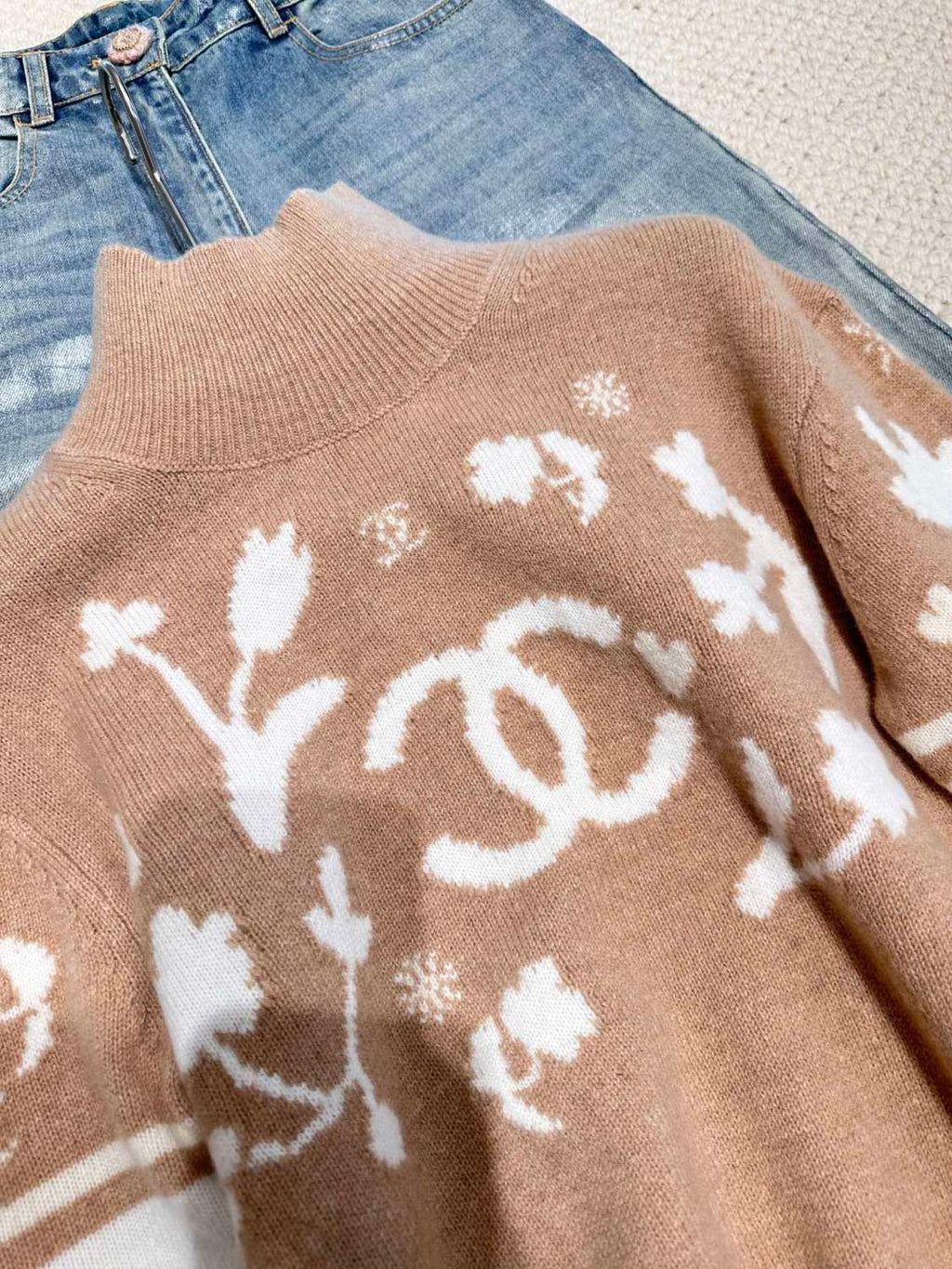 Women's Spring and Autumn Logo Printed High Neck Pullover Drop Shoulder Long Sleeve Cashmere Sweater #74367