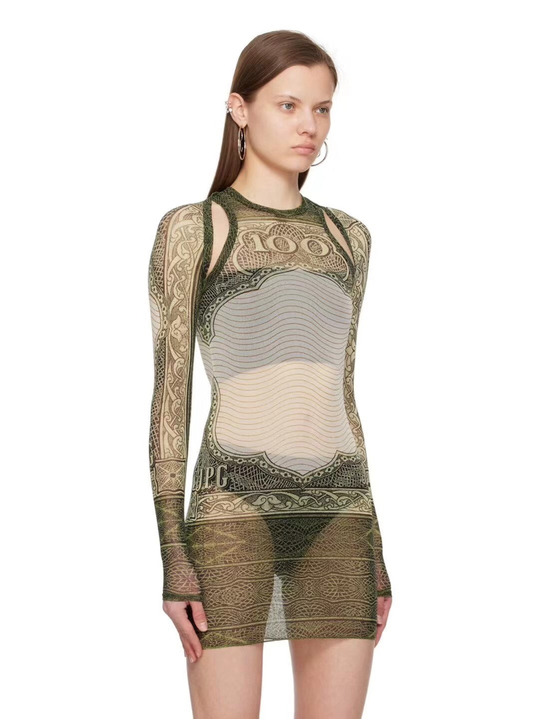 Jean Paul Gaultier Women's Summer Vintage Printed Smock Embroidered Mesh Pattern Round Neck Casual Sleeveless Dresses Ngvp #9374