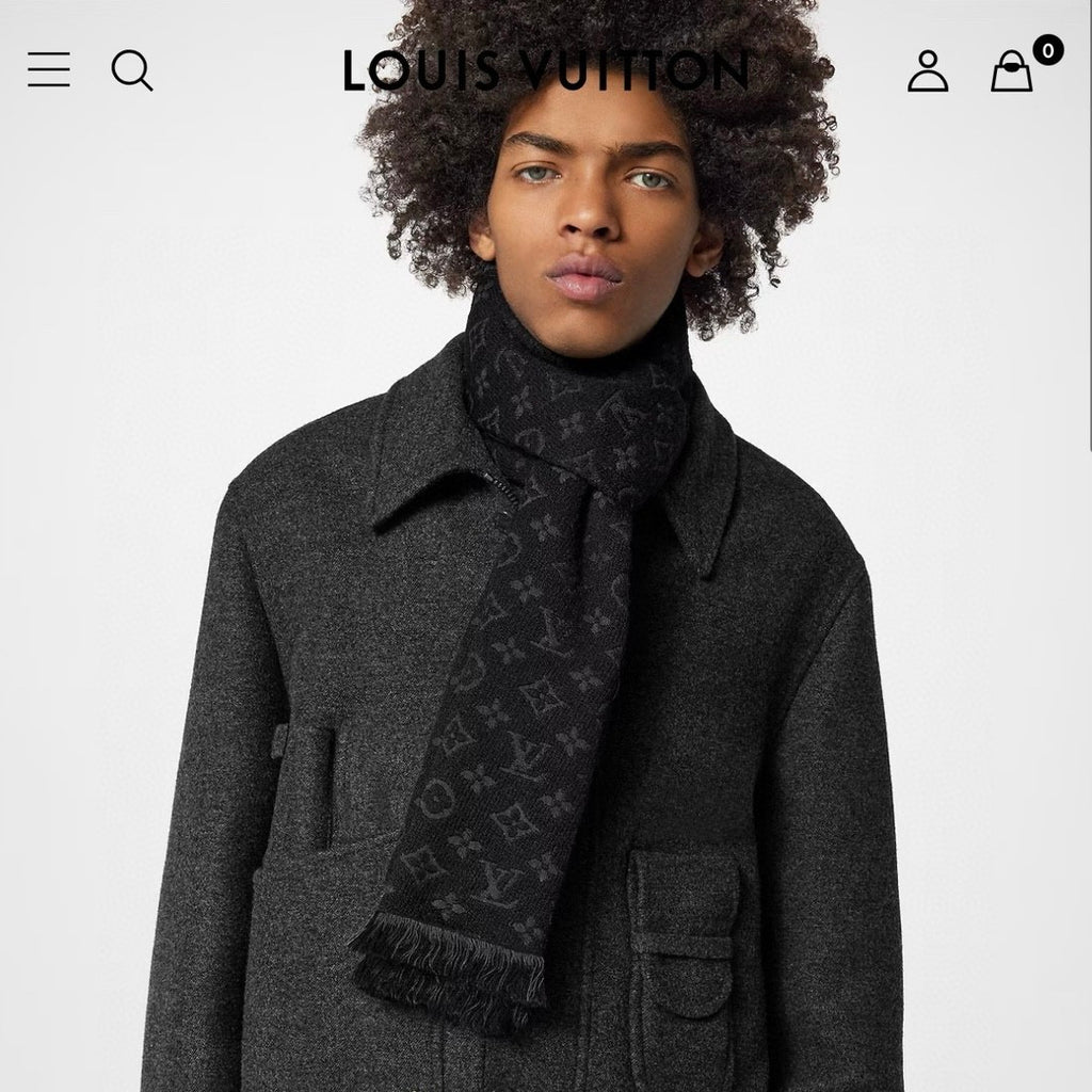 Men's Monogrammed Black Wool Scarf #73893