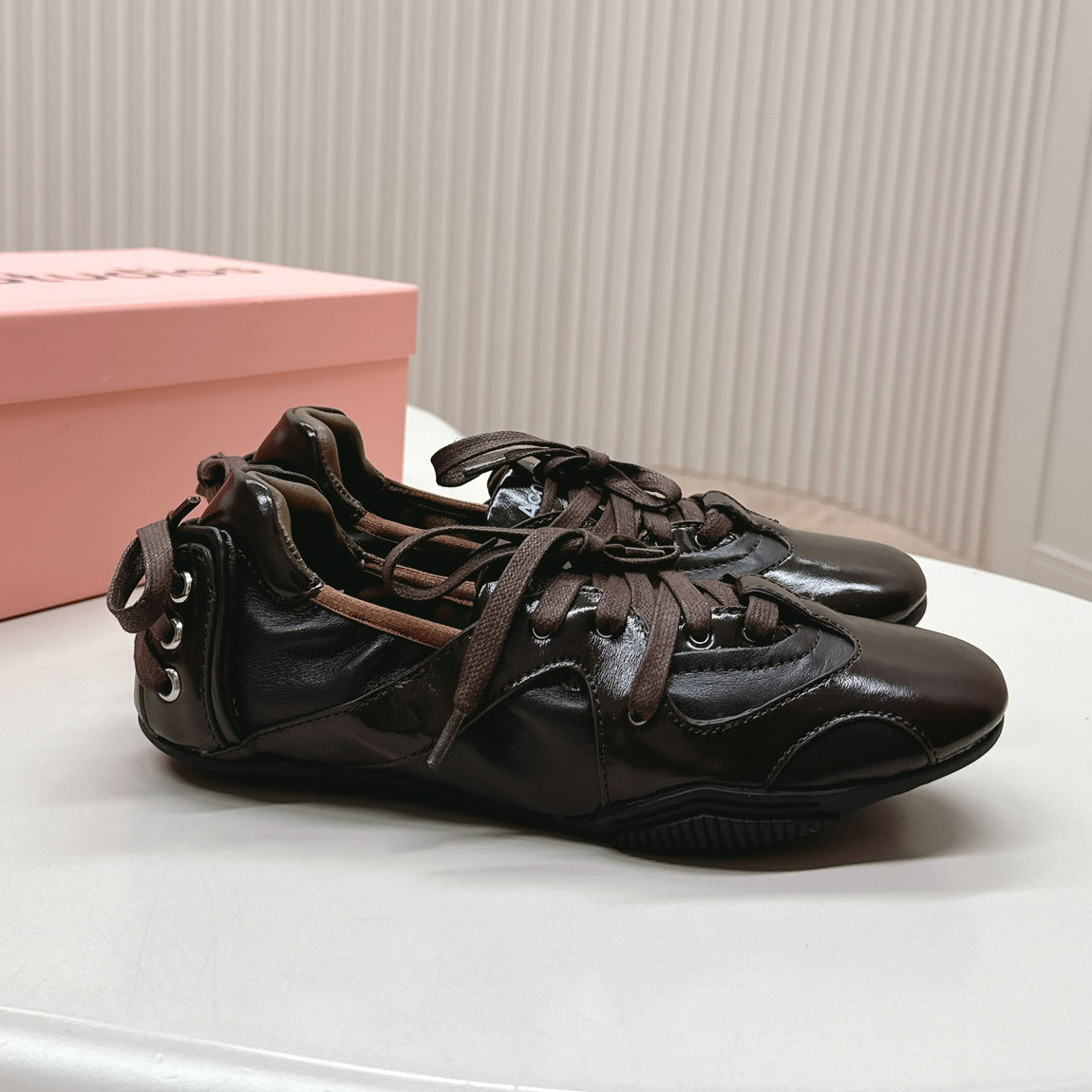Acne Studios Women's Solid Color Leather Casual Lace-Up Ballet Shoes #73859