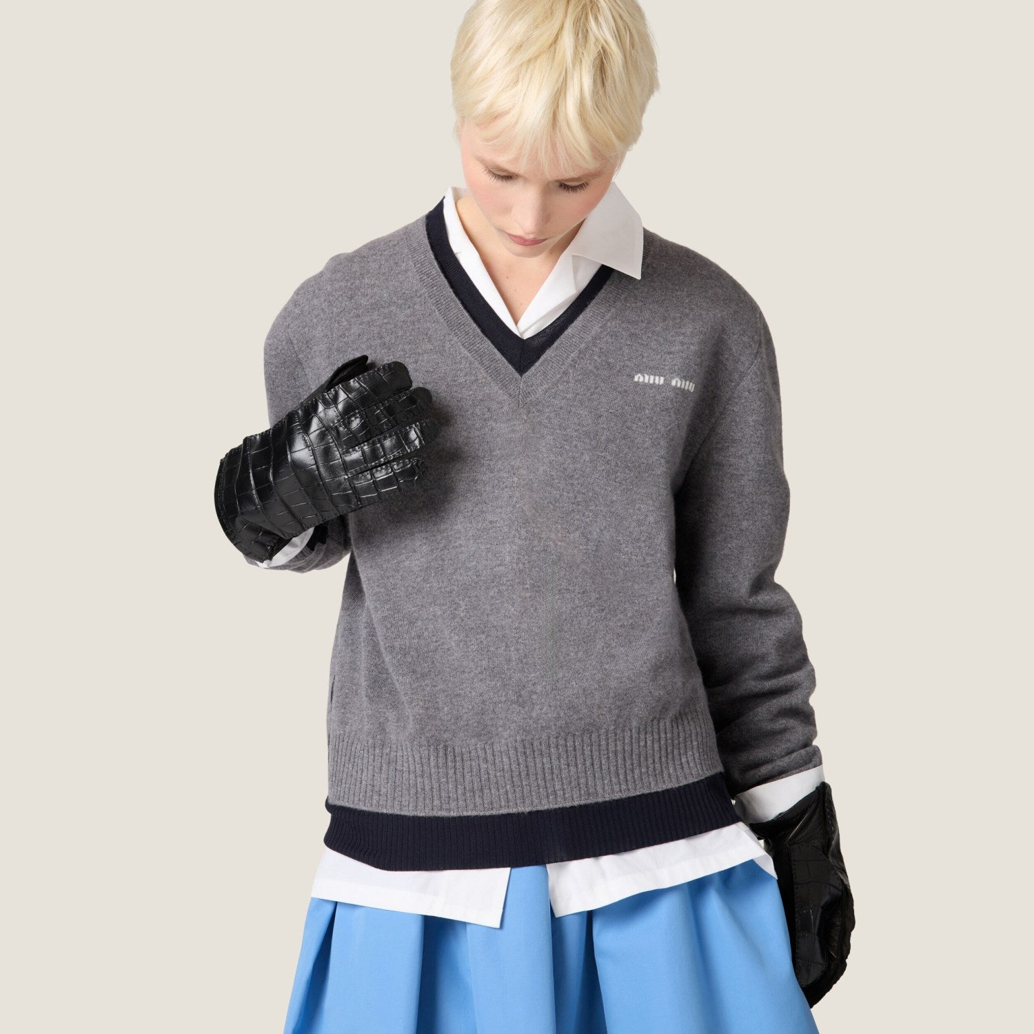 Women's Spring and Autumn Letter Printed V-Neck Casual Long Sleeve Cashmere Sweater Top #73327