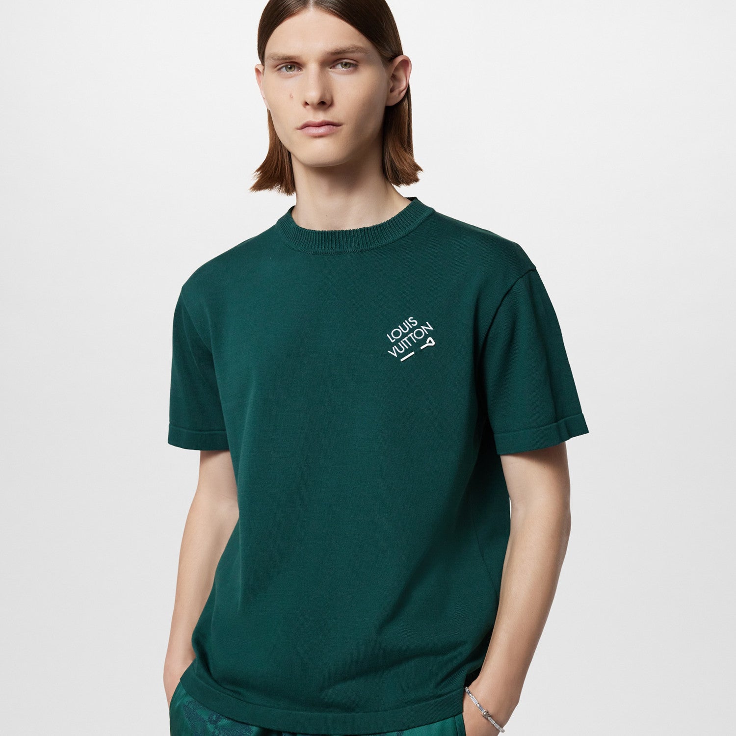 Men's Summer Solid Color Embroidered Logo Pin Crew Neck Cotton Short Sleeve T-Shirt #98211