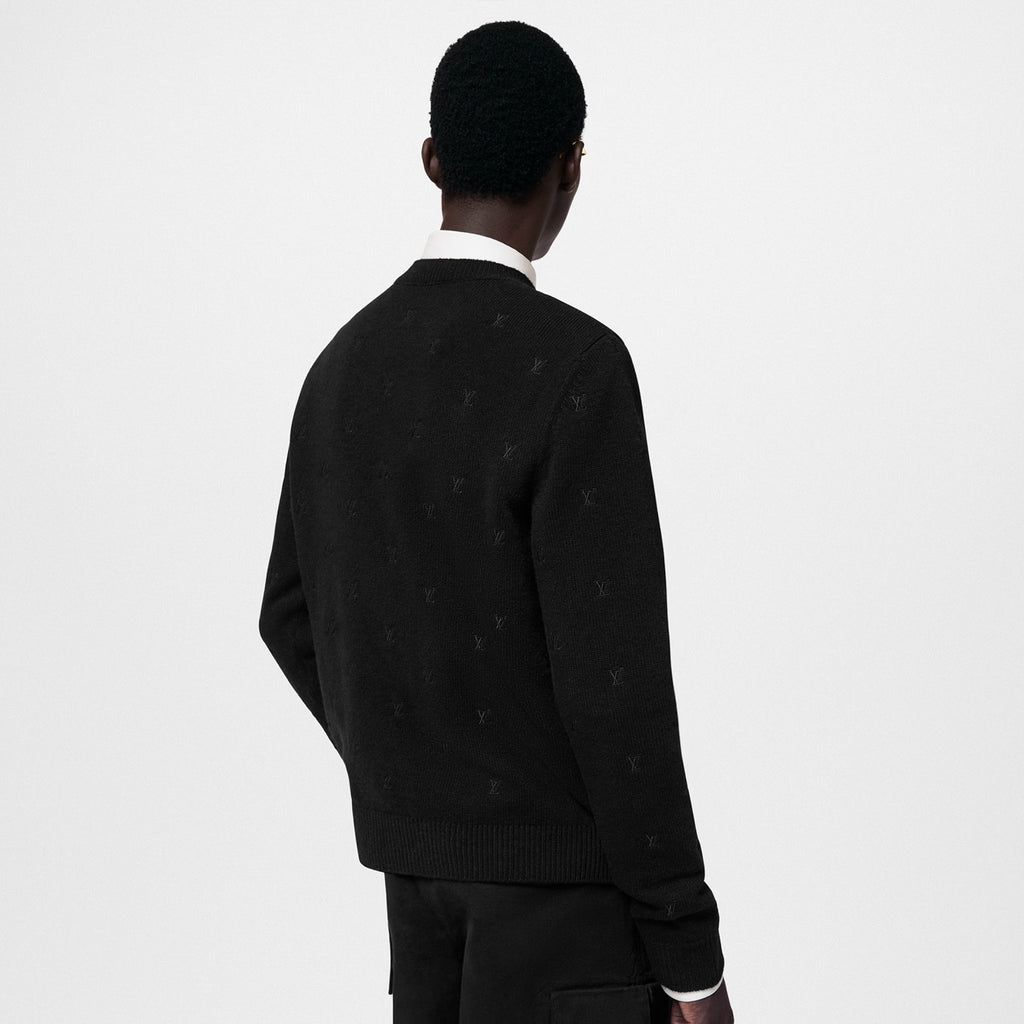 Men's Fall And Winter Black Long Sleeve Logo Embroidered Signature Merino Crewneck Sweater #98236