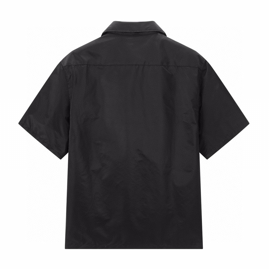 Men's Black Gold Triangle Logo Multi-Pocket Single Breasted Casual Short Sleeve Shirt #98829