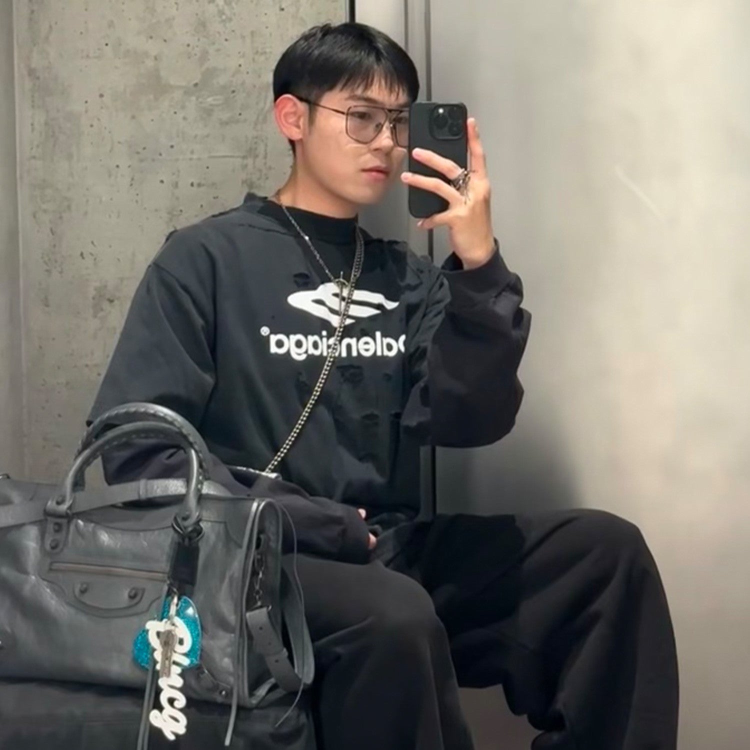 3b Sport Icon Medium Fit Layered T-shirt Men's Retro High Street Trend Round Neck Spring And Autumn Fake Two T-shirt #71846