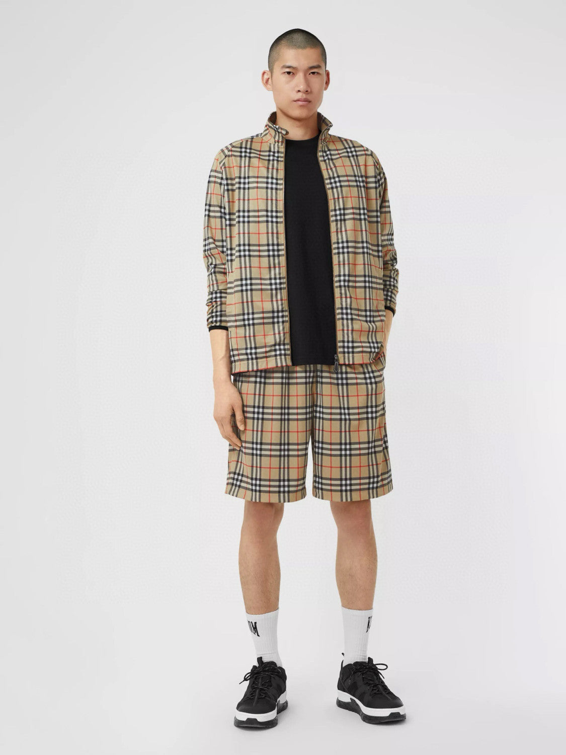 Men's Summer Colour Block Check Full Print Mid Waist Elasticated Shorts Pants #99212