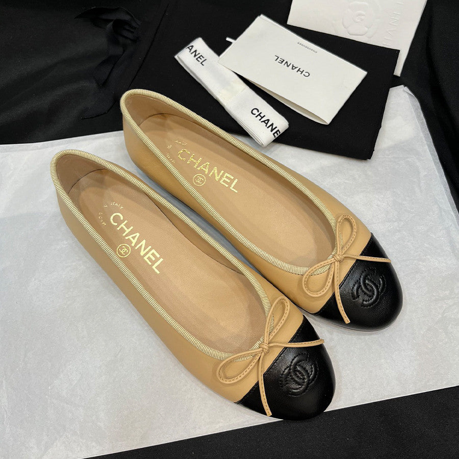 CC Women's Four Seasons Simple Solid Color Single Shoes Ballet Shoes Retro Calfskin Flat Shoes Round Head Casual Shoes #77859