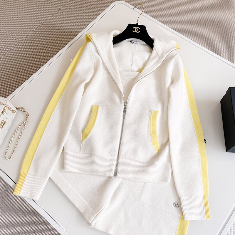 Women's Neige Ski Collection Cashmere Knit Zipper Hooded Cardigan Jacket Casual Stretch Shorts Ngvp #9879