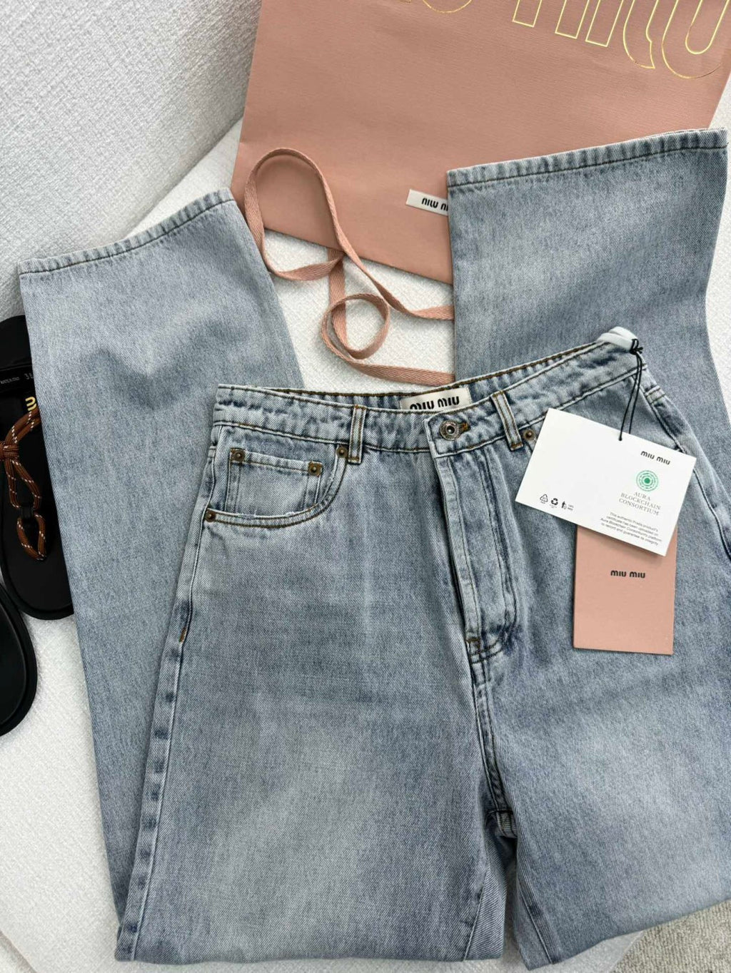 Women's Spring and Autumn Blue Letter Logo Embroidery Straight Jeans Pants #73416