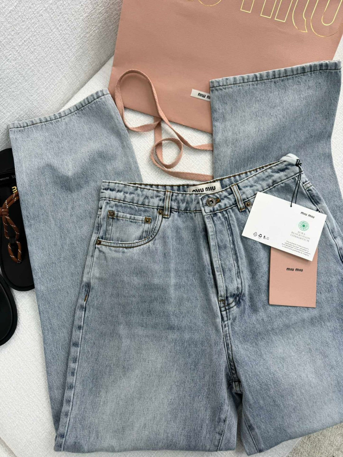 Women's Spring and Autumn Blue Letter Logo Embroidery Straight Jeans Pants #73416