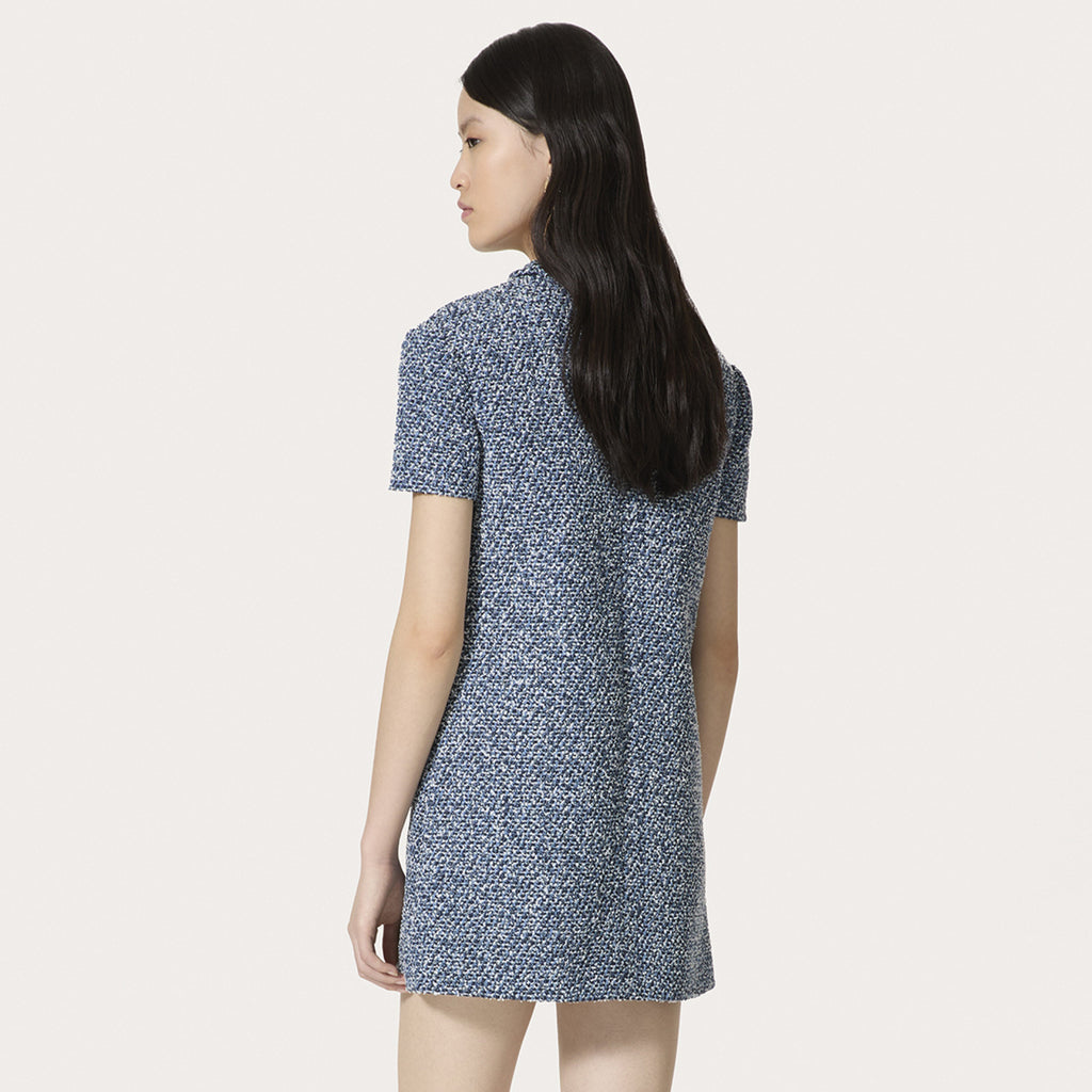 Women's Spring And Summer Fashion Tweed Round Neck Dress Buttons Fit Casual Elegant Short-sleeved Dresses Ngvp #8938