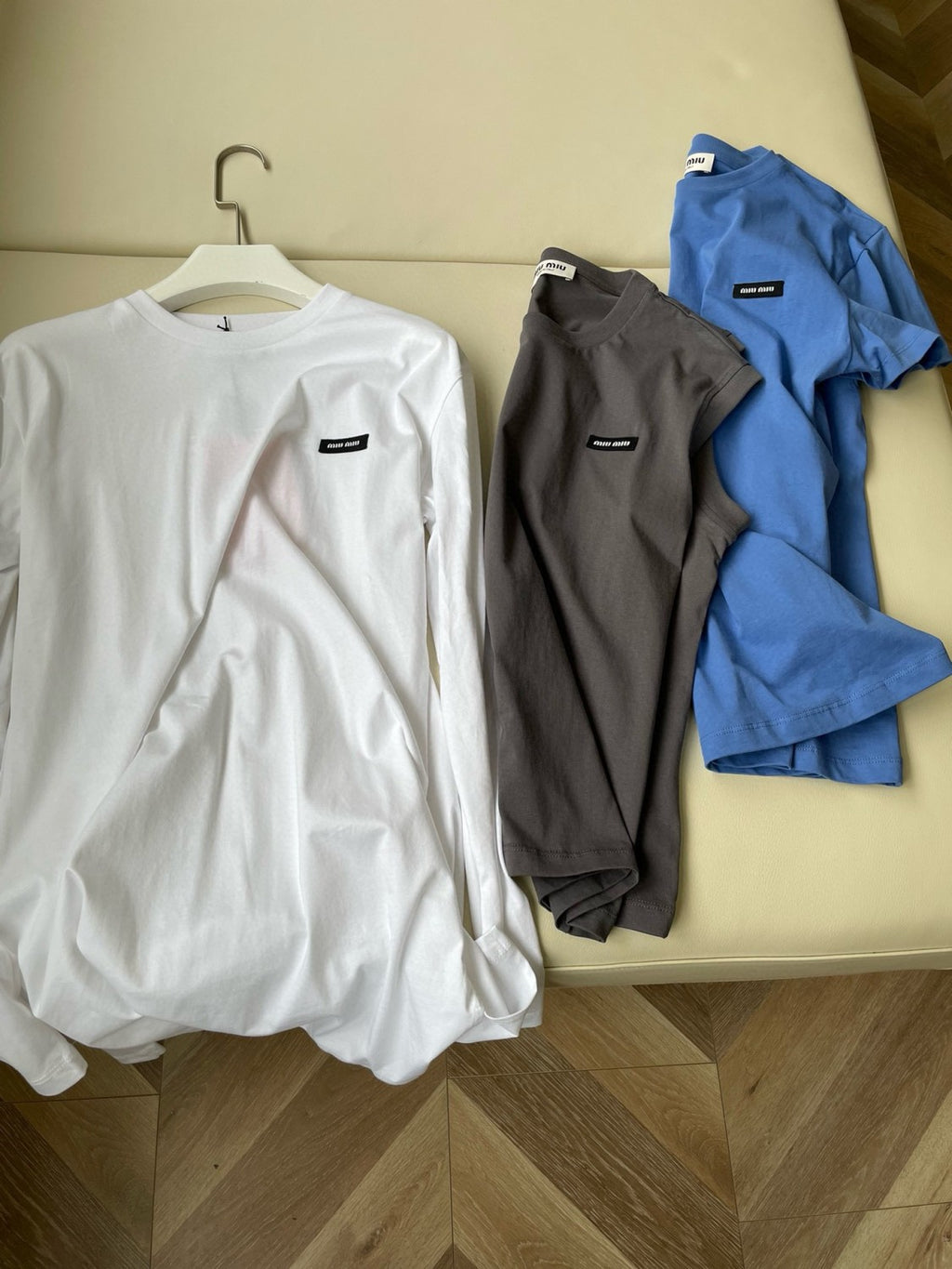 Women's Summer Clashing Color Embroidery Letter Logo Round Neck 3 Piece Layered T-Shirt Set #72878