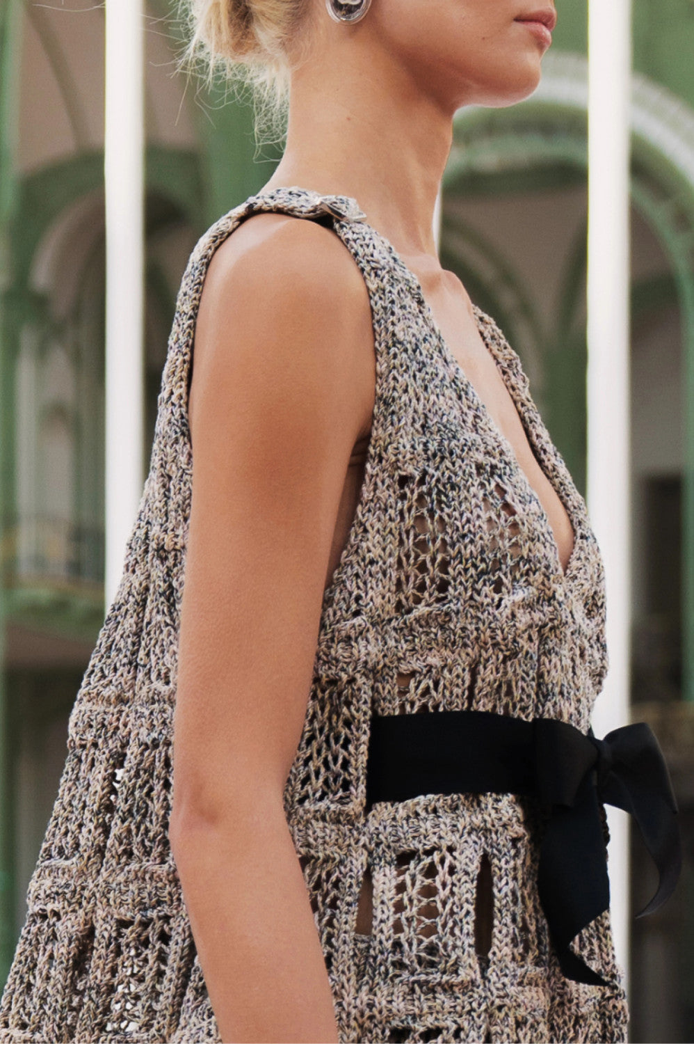 Women's Spring And Summer High Street Cotton Silk Hollow Bow Decoration V-neck Sleeveless Vest Casual Medium-length Knitted Half Skirt Ngvp #1526