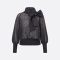 DiorWomen's Fall Mohair. Alpaca and Silk Blend Stretch Knit Top Black Bow Neck Fitted Long Sleeve Sweater Ngvp #9331