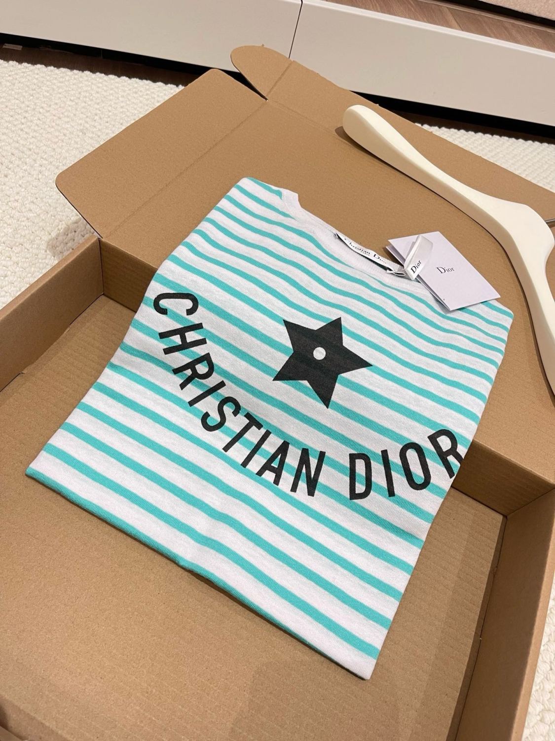 Women's Spring Summer Mint Green Striped Printed Cashmere Linen Knitwear Top Long Sleeve T-shirt #72331