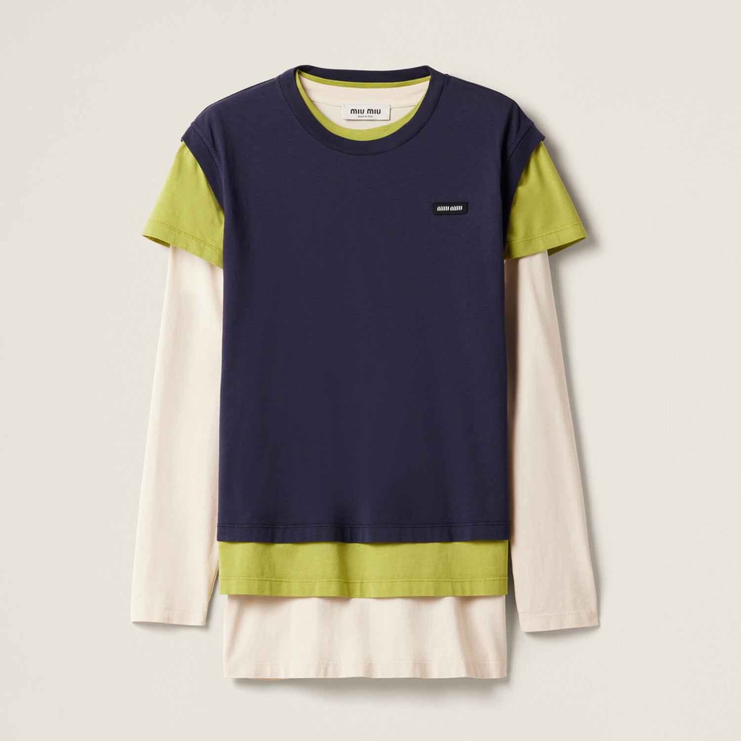 Women's Summer Clashing Color Embroidery Letter Logo Round Neck 3 Piece Layered T-Shirt Set  #73931