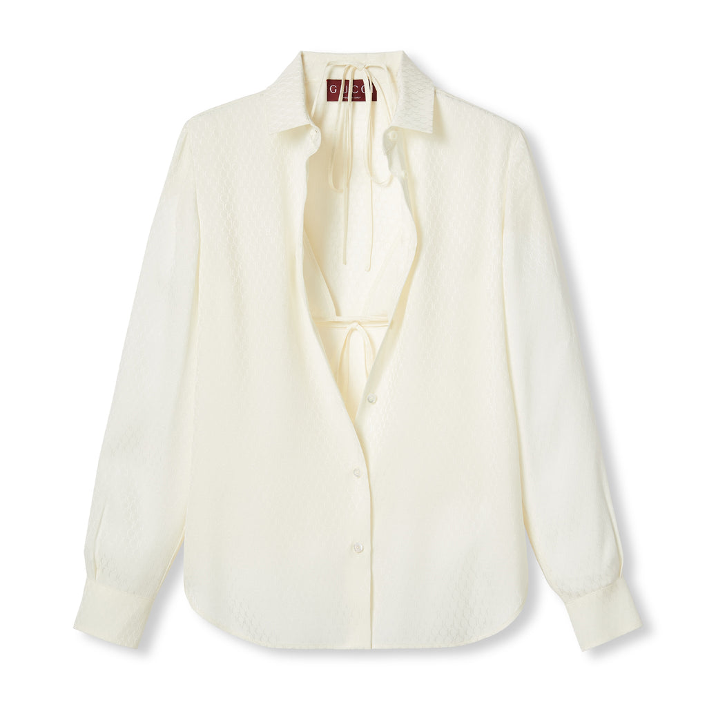 Women's Summer Solid Color Logo Jacquard Full Print Single Breasted Long Sleeve Shirt #72373