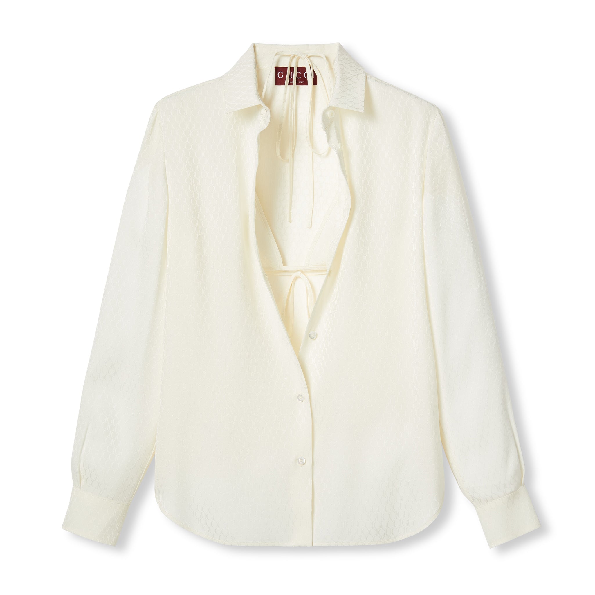 Women's Summer Solid Color Logo Jacquard Full Print Single Breasted Long Sleeve Shirt #72373