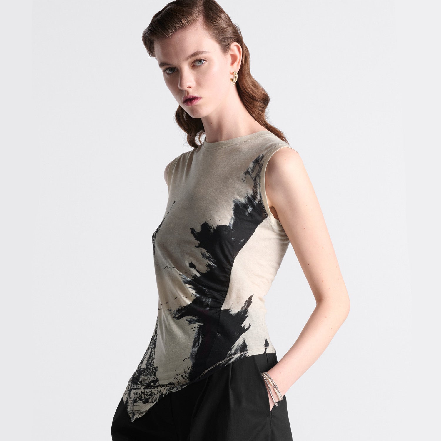 Women's Summer Paris Tower Print Hand-painted Style Cotton Vest Sleeveless Round Neck Top T-shirt Ngvp #8764