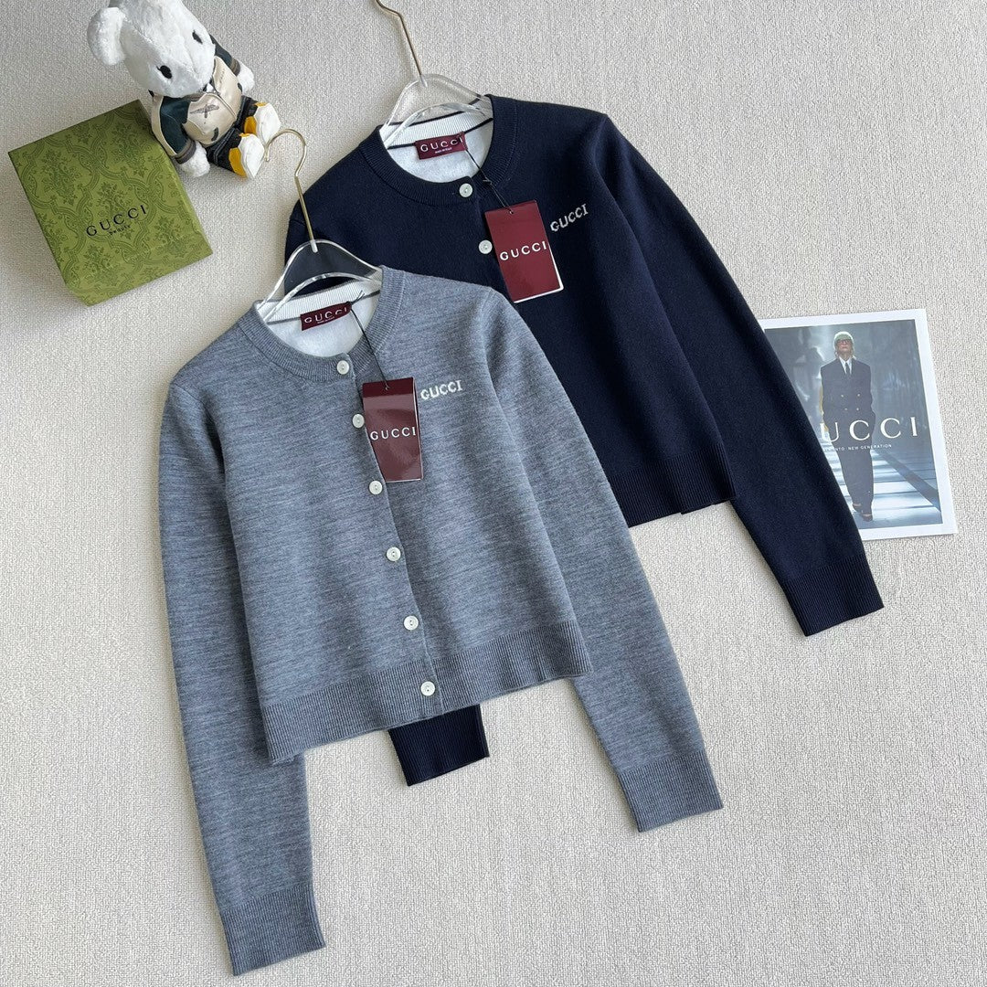 Women's Spring And Fall Letter Applique Round Neck Single Breasted Long Sleeved Knitted Cardigan #72437