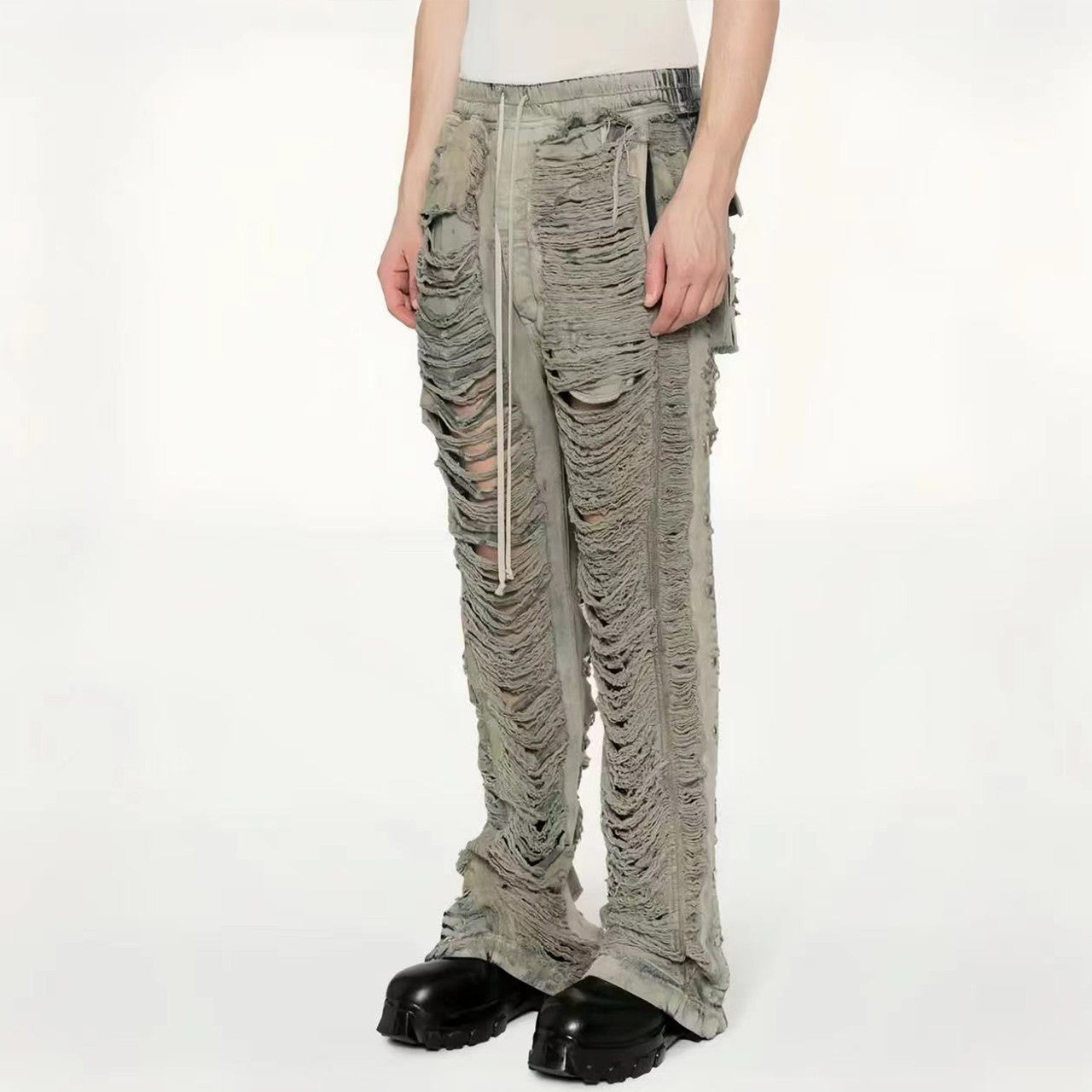 DRKSHDW Men's And Women's Fall And Winter Fashion High Street Broken Hole Jeans Trend Do Old Wide-leg Pants Ngvp #7657