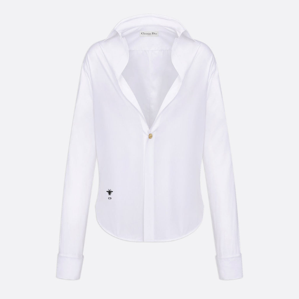 Women's Spring and Autumn Solid Color Logo Embroidery White Lapel Long Sleeve Shirt #72764