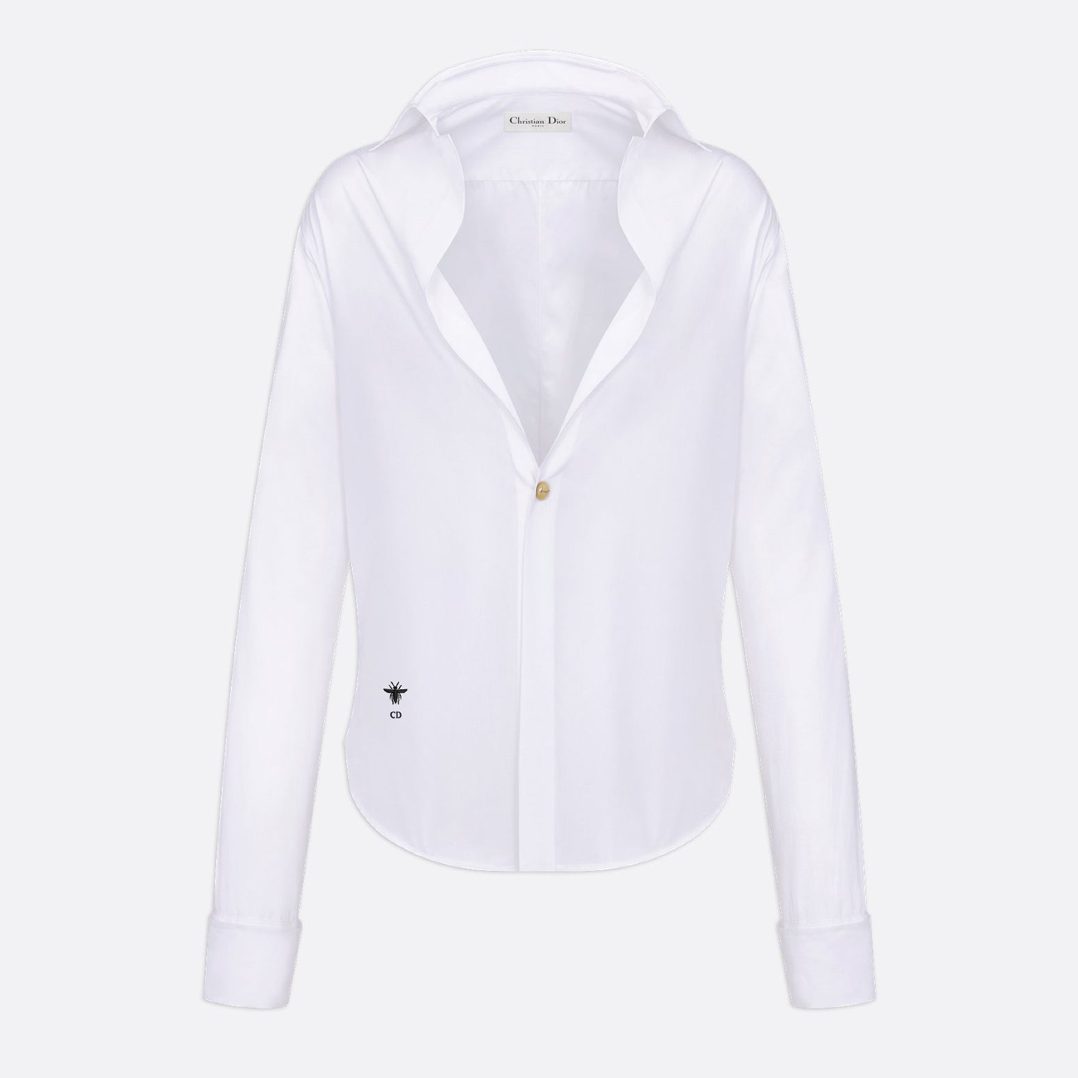 Women's Spring and Autumn Solid Color Logo Embroidery White Lapel Long Sleeve Shirt #72764