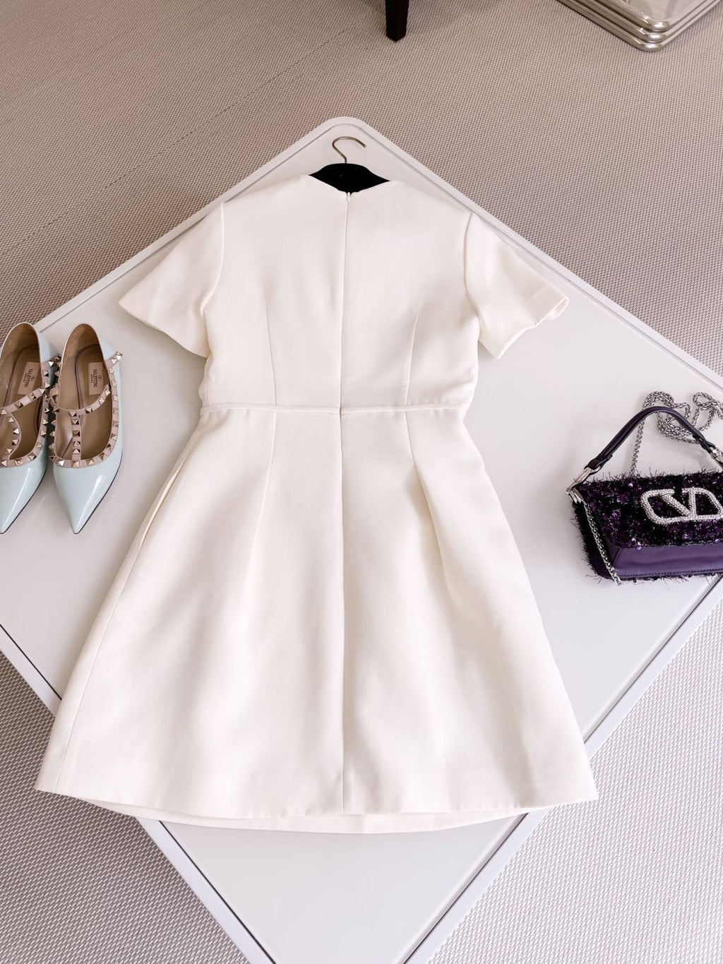 Women's Summer Solid Color Logo Logo High Waist Slim Wool Short Sleeve Dresses #73356