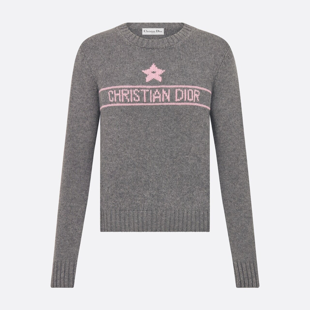 Women's Autumn And Winter Jacquard Knit Sweater Gray Pink 100% Cashmere Fabric With Logo Round Neck Long Sleeve Pullover Knitted Sweater #71784