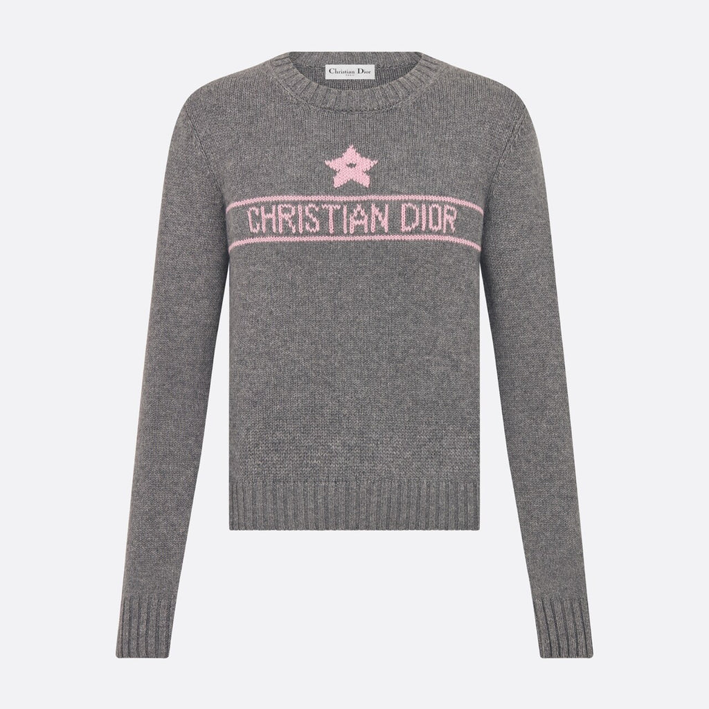 Women's Autumn And Winter Jacquard Knit Sweater Gray Pink 100% Cashmere Fabric With Logo Round Neck Long Sleeve Pullover Knitted Sweater #71784