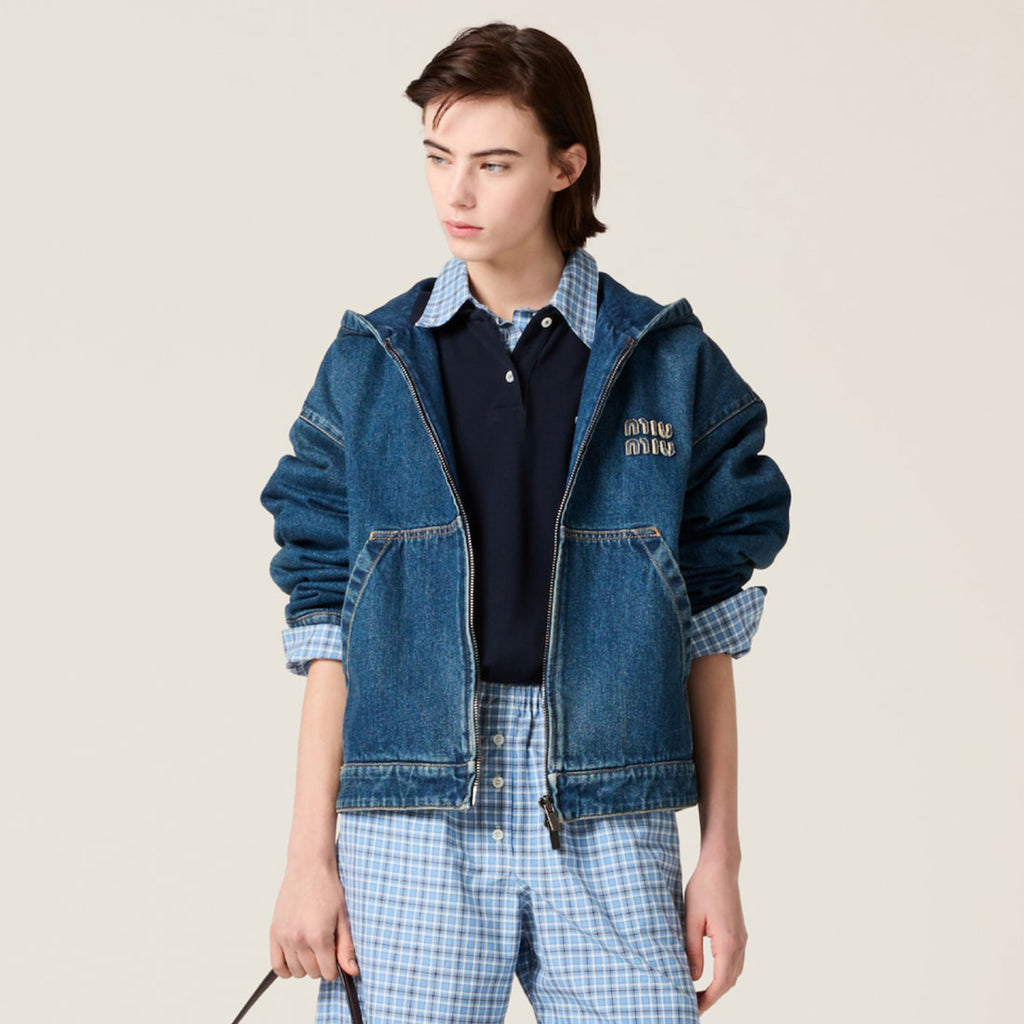 Women's Fall/Winter Denim Hooded Jacket with Zipper Pockets Retro Fashion Trend Dark Blue Jacket #193836