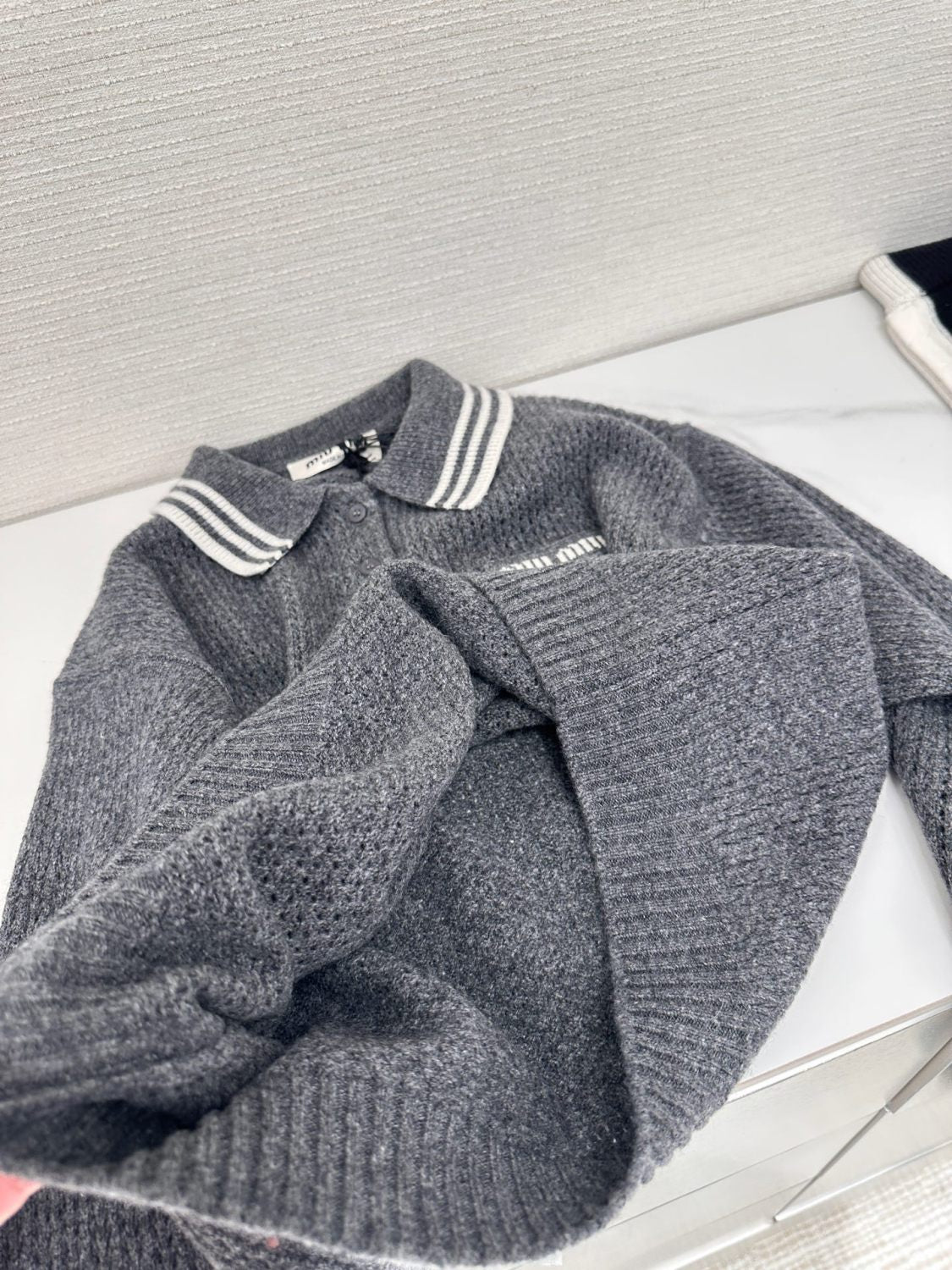 Women's Spring and Autumn Solid Color Mesh Knit Loose Polo Neck Long Sleeve Sweater #75112