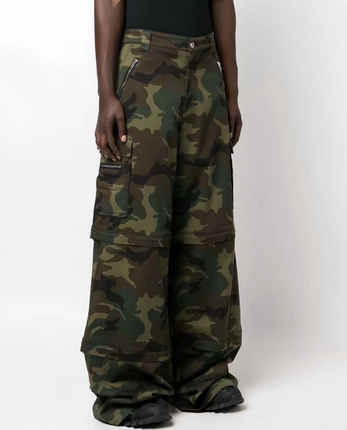 Vetements Men's Camouflage Multi-Pocket Zipper Loose Cotton Long Work Pants Ngvp #7663