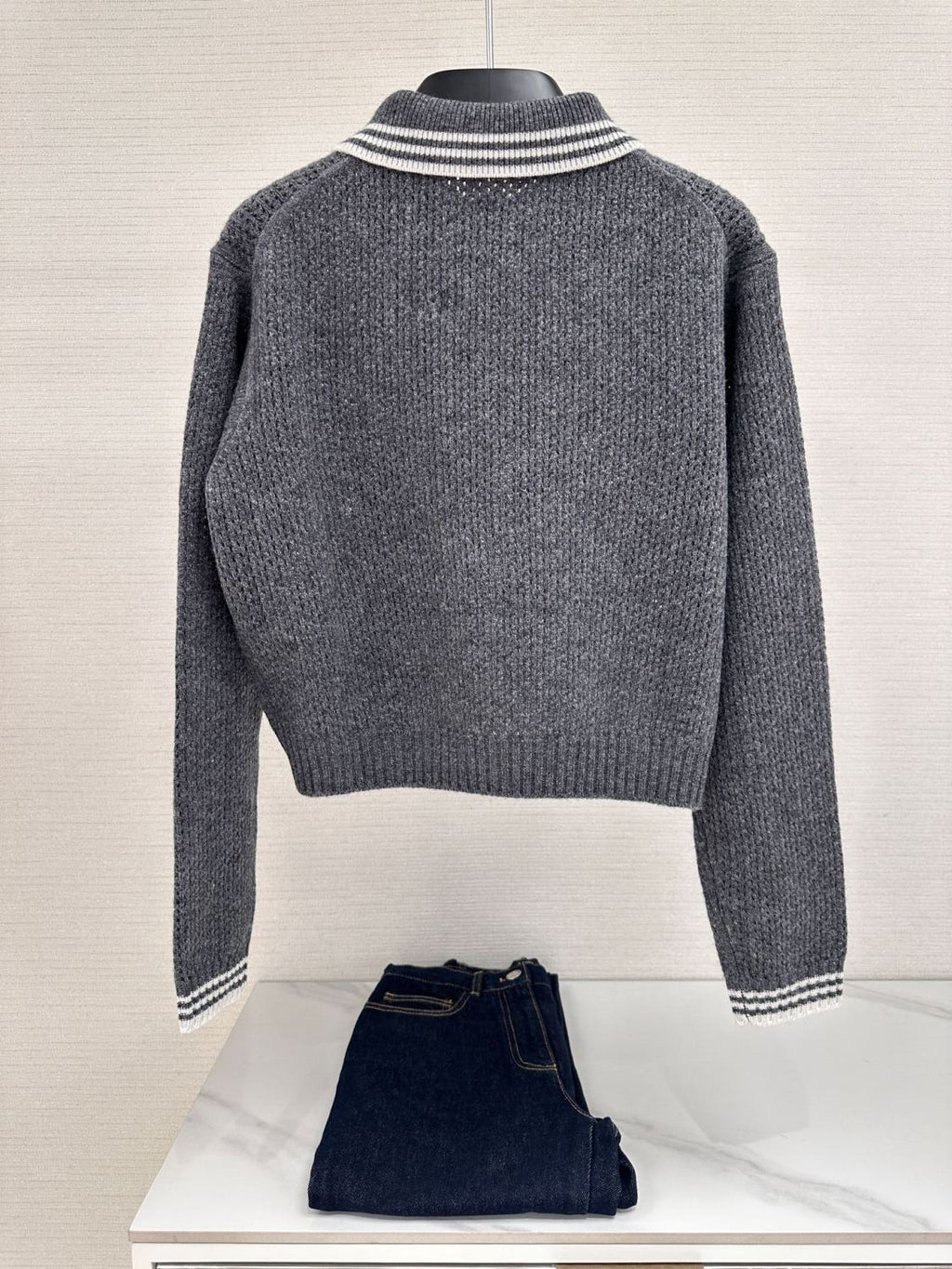 Women's Spring and Autumn Solid Color Mesh Knit Loose Polo Neck Long Sleeve Sweater #75112