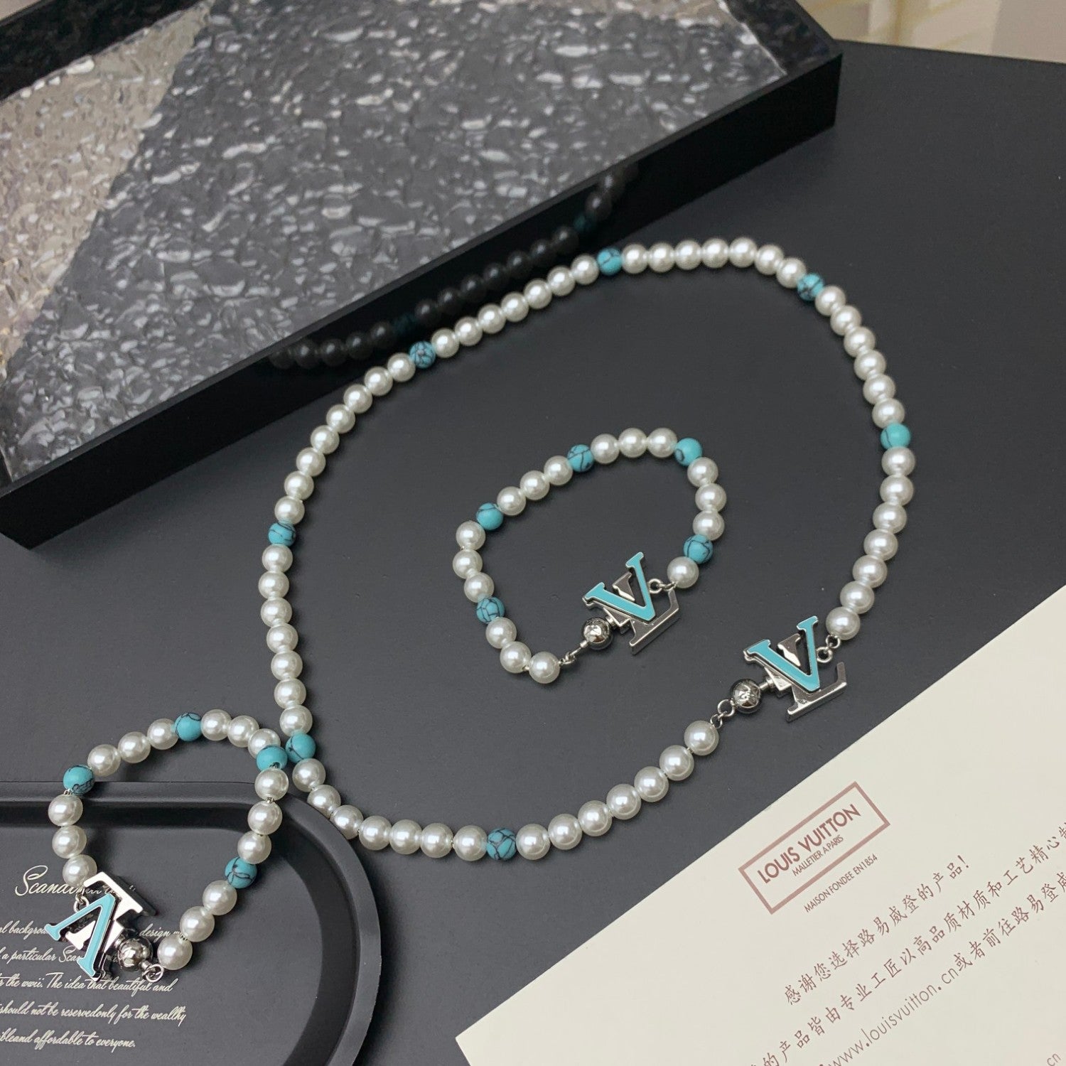 Men's White Blue Brass Turquoise Metal Bracelet Necklace Jewelry #73118